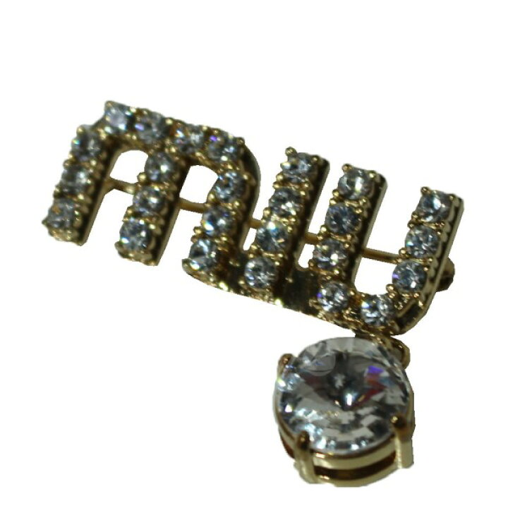 楽天市場】【中古】miu miu クリスタル ロゴブローチ ゴールド 