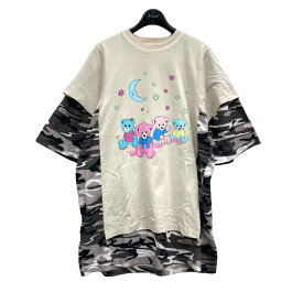 【中古】BALENCIAGA　カモフラ切替ベアプリントTシャツ オフホワイト サイズ：XS 【210324】（バレンシアガ）