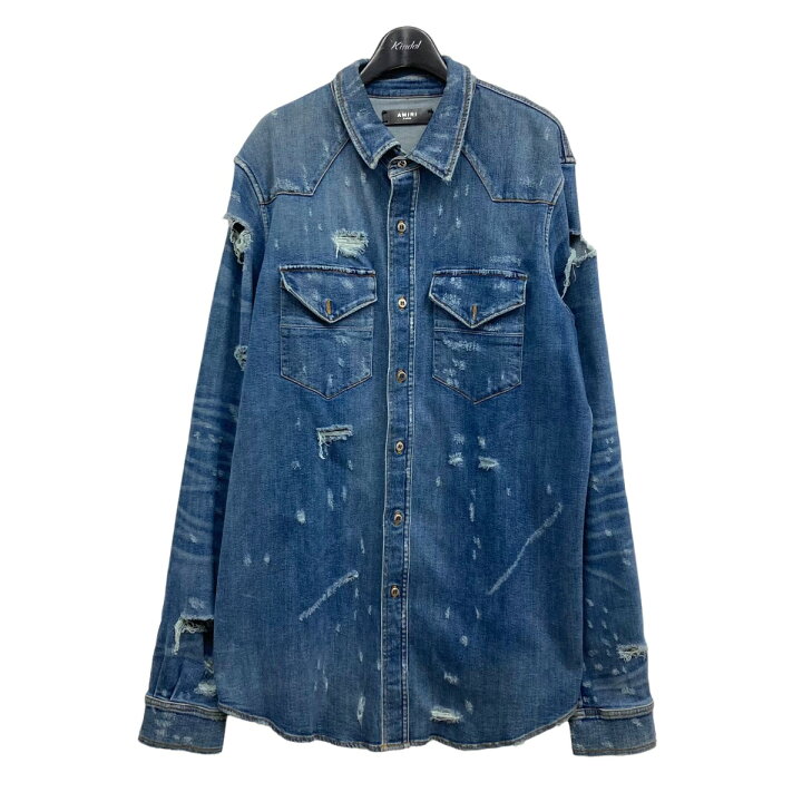 楽天市場】【中古】AMIRI ダメージ加工デニムシャツ インディゴ サイズ 