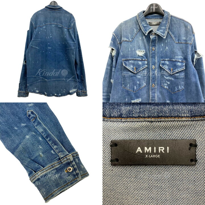 楽天市場】【中古】AMIRI ダメージ加工デニムシャツ インディゴ サイズ 