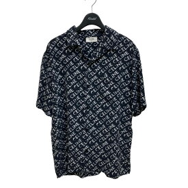 【中古】CELINEロゴ総柄シルク半袖シャツ ハワイアンシャツ ブラック サイズ：37【価格見直し】