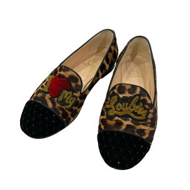 【中古】CHRISTIAN LOUBOUTIN　Drawer別注 MY LOVE FLAT VELVET レオパード ファーパンプス 3130492 ブラウン×ベージュ サイズ：35 1／2 【230324】（クリスチャンルブタン）