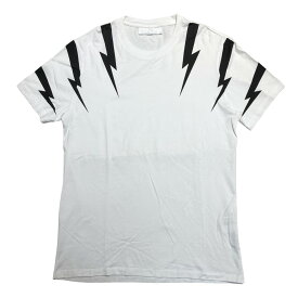 【中古】Neil BarrettプリントTシャツ ホワイト×ブラック サイズ：L【価格見直し】
