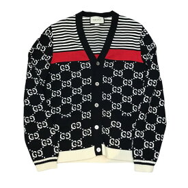 【中古】GUCCI　GG ストライプ ニット カーディガン ネイビー×ホワイト サイズ：M 【250324】（グッチ）