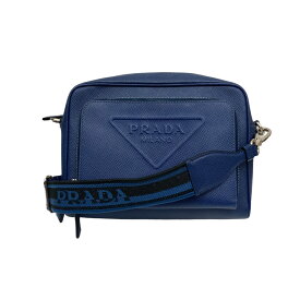 【中古】PRADA　エンボスロゴ サフィアーノ ショルダーバッグ 2VH152 ネイビー 【270324】（プラダ）