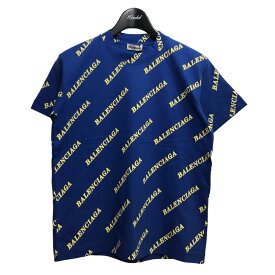 【中古】BALENCIAGA　オールオーバーロゴTシャツ 612964 TIV64 ブルー サイズ：S 【300324】（バレンシアガ）