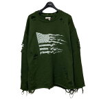 【中古】KAMIYA　23AW 「Destoyed Long Sleeve Knit T-shirt」 ダメージニット グリーン サイズ：M 【310324】（カミヤ）