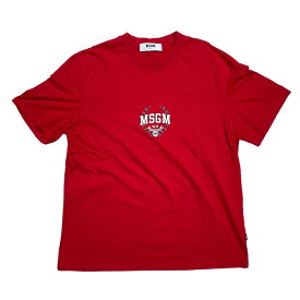 【中古】MSGM　ロゴプリント　半袖カットソー　Tシャツ レッド サイズ：L 【010424】（エムエスジーエム）