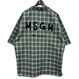 【中古】MSGM　半袖チェックシャツ グリーン×ブラウン サイズ：41 【010424】（エムエスジーエム）