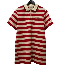 【中古】GUCCI　Striped fabric polo dress ストライプポロワンピース 743086 レッド×ホワイト サイズ：S 【020424】（グッチ）