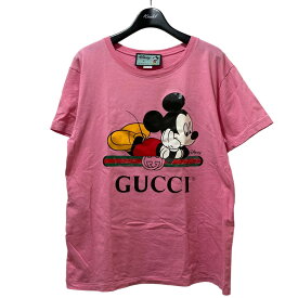 【中古】GUCCI　×DISNEY ロゴミッキーTシャツ 492347 ピンク サイズ：XS 【040424】（グッチ）