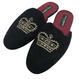 【中古】DOLCE＆GABBANA　｢encrusted crown patch slippers｣ビジューシューズ ブラック サイズ：-(約28cm) 【060424】（ドルチェアンドガッバーナ）