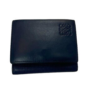 【中古】LOEWE　TRIFOLD WALLET レザーミニウォレット ネイビー 【070424】（ロエベ）