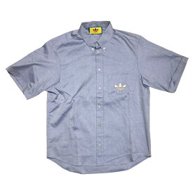【中古】GUCCI×ADIDAS　Oxford Cotton S／S Shirt 半袖ボタンダウンシャツ ブルー サイズ：46 【090424】（グッチ×アディダス）