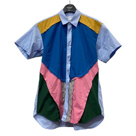 【中古】COMME des GARCONS SHIRT20SS インサイドアウト ドッキング スウィチングシャツ 切替ショートスリーブシャツ マルチカラー サイズ：XS