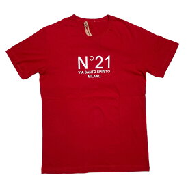 【中古】N°21　2021SS ロゴプリント半袖Tシャツ／21s-f051-6314 レッド サイズ：36 【100424】（ヌメロヴェントゥーノ）
