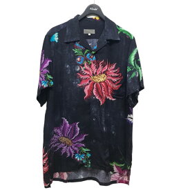 【中古】YOHJI YAMAMOTO pour homme　｢ Rayon Floral Printed Shirt ｣レーヨンフローラル半袖シャツ ネイビー サイズ：2 【100424】（ヨウジヤマモトプールオム）