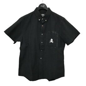 【中古】Stussy×Mastermind JAPAN　ロゴプリント スカル刺繍 半袖オックスフォード ボタンダウンシャツ ブラック サイズ：S 【110424】（ステューシー×マスターマインドジャパン）