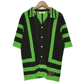 【中古】SYUMAN．　2024SS　Crochet Short Sleeve　半袖ニットシャツ ブラック×グリーン サイズ：Free 【120424】（シュウマン）