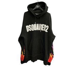 【中古】DSQUARED22020SS ロゴひび割れ加工ファイヤープリントパーカー ブラック サイズ：XS【価格見直し】