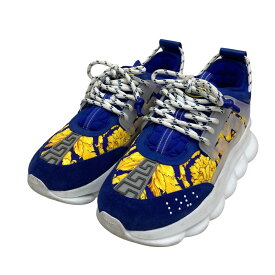 【中古】VERSACE　CHAIN REACTION／バロック柄 スニーカー ブルー×イエロー サイズ：44 【140424】（ヴェルサーチ）