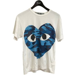 【中古】PLAY COMME des GARCONS　VZ-T048 ハートプリントTシャツ ホワイト×ブルー サイズ：S 【140424】（プレイコムデギャルソン）