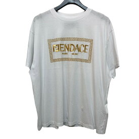 【中古】FENDI22SS ×VERSACE 刺繍ロゴ半袖カットソー ホワイト×ゴールド サイズ：L