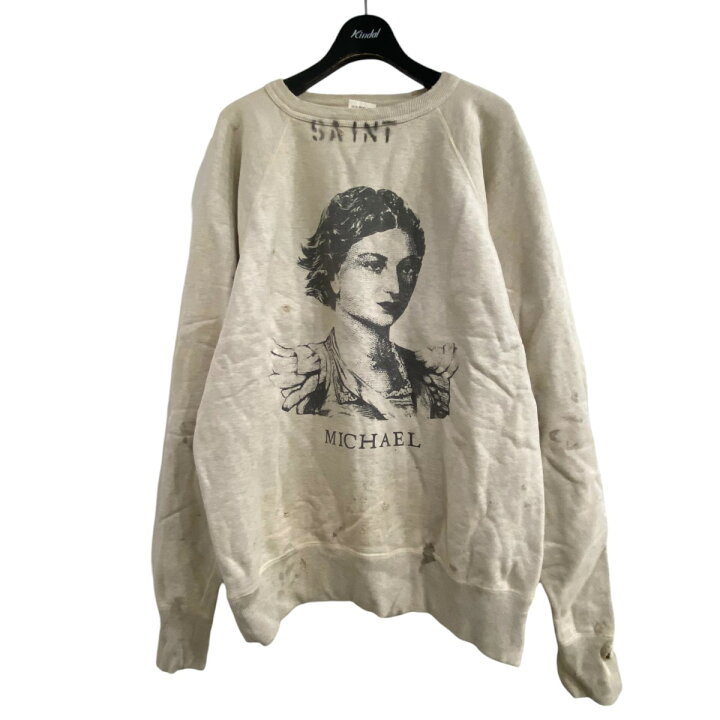 SAINT 埋め込む MICHAEL セントマイケル スウェット M ベージュ 【古着  