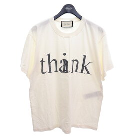 【中古】GUCCI　USED加工　Think Thank 半袖Tシャツ　616036 オフホワイト サイズ：XS 【190424】（グッチ）