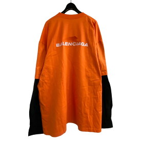 【中古】BALENCIAGA　シャツ袖レイヤードTシャツ オレンジ×ブラック サイズ：M 【200424】（バレンシアガ）