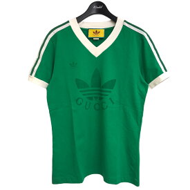 【中古】GUCCI×adidasロゴプリントTシャツ グリーン サイズ：L【価格見直し】