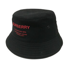 【中古】BURBERRY　ロゴ刺繍バケットハット ブラック サイズ：L 【210424】（バーバリー）