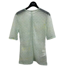 【中古】mame kurogouchi　23SS MARBLE PRINTED PLAID SHEER CREW NECK TOP Tシャツ グリーン サイズ：2 【210424】（マメクロゴウチ）