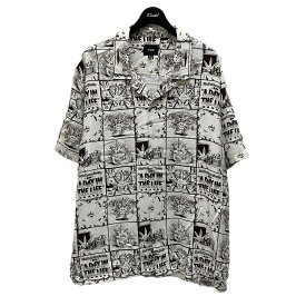 【中古】HUF　総柄オープンカラーシャツ BU00133 ホワイト×ブラウン サイズ：XL 【220424】（ハフ）