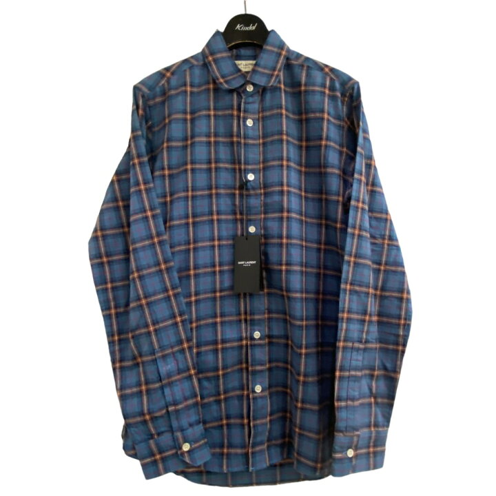 楽天市場】【中古】SAINT LAURENT PARIS チェックシャツ ブルー サイズ 