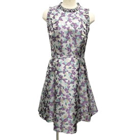 【中古】Kate Spade　Jacquard Fit And Flare Dress 花柄ワンピース NJMUA971 グレー×パープル サイズ：4 【230424】（ケイトスペード）