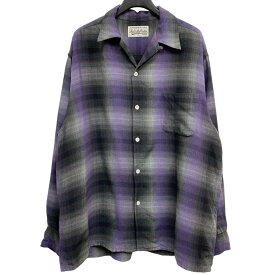 【中古】WACKO MARIA　23AWOmbreCheck Open Collar Shirt L／S TYPE2オンブレチェック ブラック×パープル サイズ：L 【230424】（ワコマリア）