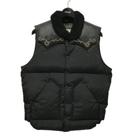 【中古】Rocky Mountain FeatherBed Co．×HTC　×FREAK’S STORE Christy Vest スタッズ レザーナイロン切替ダウンベスト ブラック サイズ：40 【240424】（ロッキーマウンテンフェザーベッド×エイチティーシー）