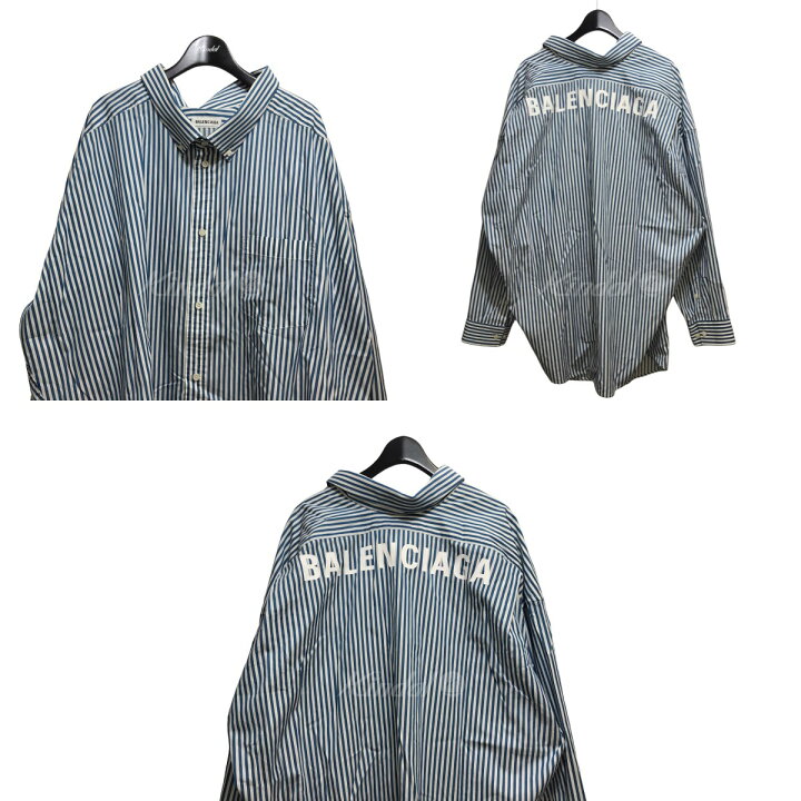 楽天市場】【中古】BALENCIAGA ロゴストライプオーバーシャツロング 