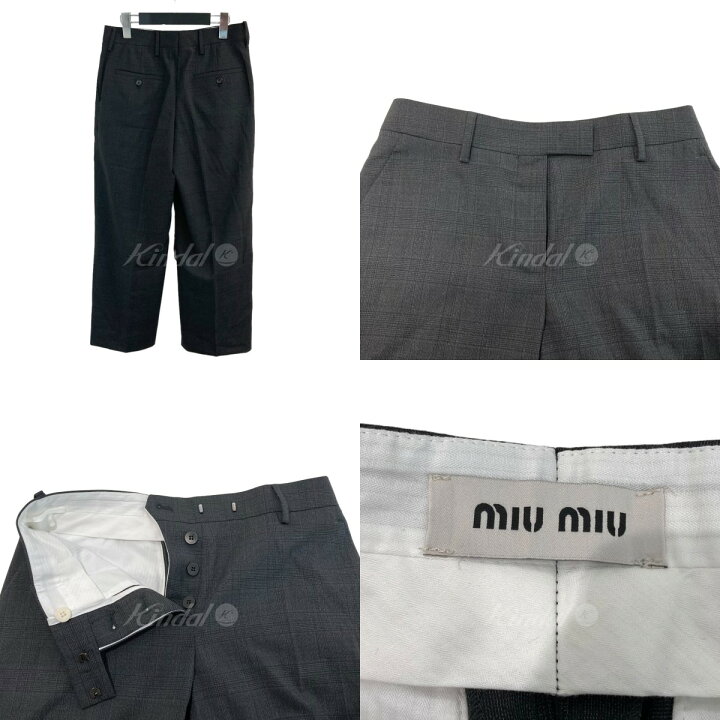 楽天市場】【中古】miu miu チェックスラックスパンツ グレー サイズ  