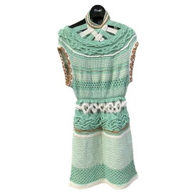 【中古】mame kurogouchi　｢Bamboo Basket Pattern Knitted Dress｣ グリーン×ホワイト×ブラウン サイズ：2 【250424】（マメクロゴウチ）