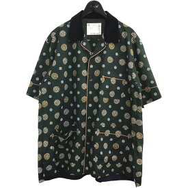 【中古】sacai2021SS｢KOMON PRINT SHIRT｣小紋柄半袖シャツ 21 02537M グリーン サイズ：3【価格見直し】