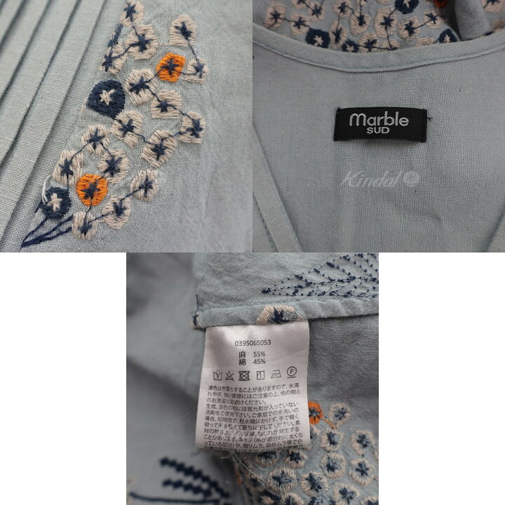 楽天市場】【中古】Marble sud 刺繍総柄ノースリーブワンピース ワンピース ノースリーブ 水色 柄あり 中古