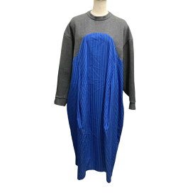 【中古】nagonstans　circle-sleeves dress 切替ワンピース 470GA483 1080 グレー×ブルー サイズ：M 【290424】（ナゴンスタンス）