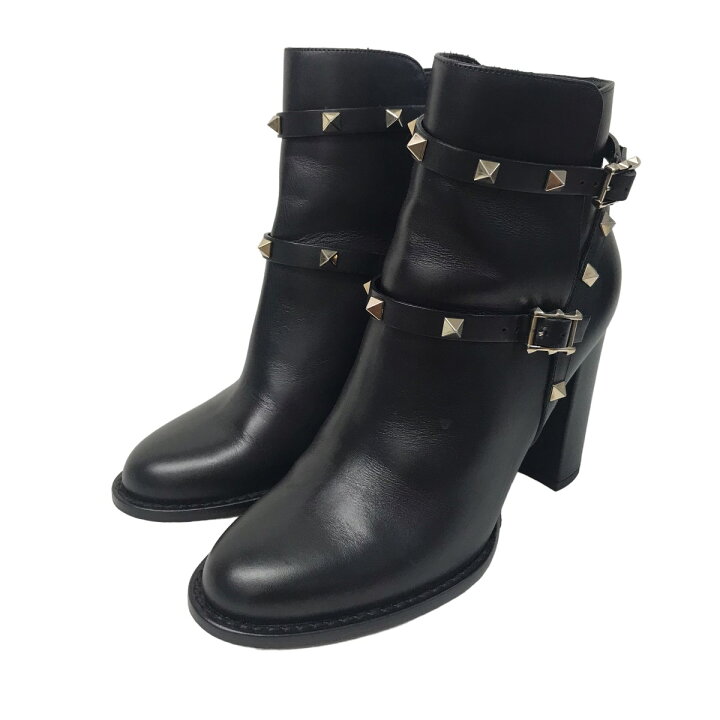 楽天市場】【中古】VALENTINO ロックスタッズアンクルブーツ ブラック 