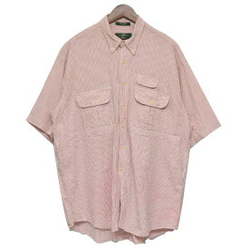 【中古】VINTAGE　ボタンダウン半袖ストライプシャツ ピンク×ホワイト サイズ：XL 【300424】（ヴィンテージ）