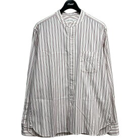 【中古】SCYE BASICS　STRIPED COTTON OXFORD CRANDAD COLLAR SHIRT ホワイト×ピンク サイズ：40 【010524】（サイベーシック）