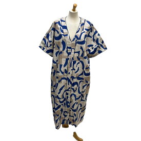 【中古】6(ROKU) BEAUTY＆YOUTH　総柄 COTTON KIKA DRESS 8626 299 0278 ブルー×ベージュ サイズ：36 【100524】（ロクビューティアンドユース）