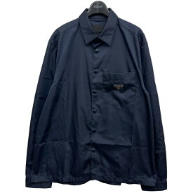 【中古】PRADA　ロゴプレートナイロンシャツジャケット ネイビー サイズ：M 【110524】（プラダ）
