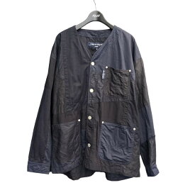 【中古】COMME des GARCONS HOMME　24SS 多素材MIX製品染め ノーカラーシャツジャケット HM-J009 ネイビー サイズ：S 【130524】（コムデギャルソンオム）